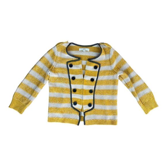 LOFT Double Breasted Round Neck Yellow Striped Cardigan Band Sweater Sz SP EUC - Picture 8 of 8